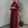 Miss Dalida 2264260 Cherry Önü Cepli Basic Keten Elbise
