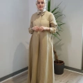 Miss Dalida 2264351 Camel Gömlek Yaka İpek Keten Uzun Elbise