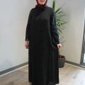Miss Dalida 2264258 Siyah Kolları Nakışlı Uzun Keten Elbise