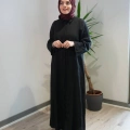 Miss Dalida 2264258 Siyah Kolları Nakışlı Uzun Keten Elbise