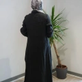 Miss Dalida 2268284 Siyah Nakış Detaylı Düğmeli Keten Uzun Kap