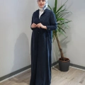Miss Dalida 2268285 Lacivert Yakasız Yırtmaç Detaylı Keten Ceket