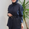 Miss Dalida 2266256 Lacivert Gizli Patlı Omuz Detaylı Keten Gömlek