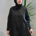 Miss Dalida 2263251 Siyah Nakış İşlemeli Keten Gömlek