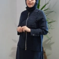 Miss Dalida T26Y-8212-2013 Lacivert Fermuarlı Şık Cupro Ceket Etek Takım