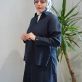 Miss Dalida 2266255-2262258 Lacivert Önü Fermuarlı Keten Gömlek Etek Takım