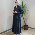 Miss Dalida 2266255-2262258 Lacivert Önü Fermuarlı Keten Gömlek Etek Takım