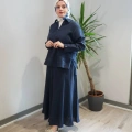 Miss Dalida 2266255-2262258 Lacivert Önü Fermuarlı Keten Gömlek Etek Takım