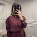 Clande CL25055006 Bordo Yaka Detaylı Elbise