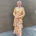 Cloche CL3023 Sarı Kemerli Çiçek Desenli Elbise