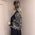 Ghisa 25YÖRHRK3096 Siyah Leopar Desenli Kısa Hırka