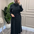 Hilay HLY0126K104.006 Siyah Emosh Brithli Düğmeli Uzun Tunik