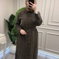 Hilay HLY0126K104.006 Kahve Emosh Brithli Düğmeli Uzun Tunik