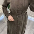 Hilay HLY0126K104.006 Kahve Emosh Brithli Düğmeli Uzun Tunik