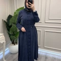 Hilay HLY0126K104.006 Lacivert Emosh Brithli Düğmeli Uzun Tunik