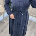 Hilay HLY0126K104.006 Lacivert Emosh Brithli Düğmeli Uzun Tunik