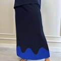 İnvee 6905 Lacivert İki Renkli Triko Etek