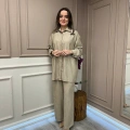 Lisa Exclusive 5078 Bej Çizgili Keten Takım