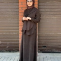 Miss Dalida 2260262 Kakao Bağlama Detaylı Keten Ceket - Elbise Takımı