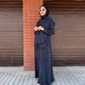 Miss Dalida 2260262 Lacivert Bağlama Detaylı Keten Ceket - Elbise Takımı