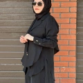 Miss Dalida 2260262 Siyah Bağlama Detaylı Keten Ceket - Elbise Takımı