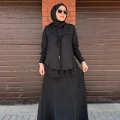 Miss Dalida 2260262 Siyah Bağlama Detaylı Keten Ceket - Elbise Takımı