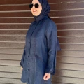 Miss Dalida 2263253 Lacivert Triko Tiktaklı Keten Gömlek