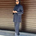 Miss Dalida 2263253 Lacivert Triko Tiktaklı Keten Gömlek