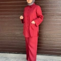 Miss Dalida 2263256 Cherry Minimal Nakışlı Cepli Keten Gömlek