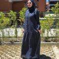 Miss Dalida 2264255 Lacivert Gömlek Yaka Bekletme Detaylı Keten Elbise