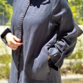 Miss Dalida 2264255 Lacivert Gömlek Yaka Bekletme Detaylı Keten Elbise
