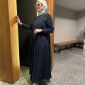 Miss Dalida 2264257 Lacivert Uzun Kollu Keten Cupro Elbise