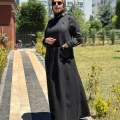 Miss Dalida 2264259 Siyah Uzun Kollu Cepli Keten Elbise