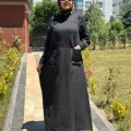Miss Dalida 2264259 Siyah Uzun Kollu Cepli Keten Elbise
