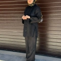 Miss Dalida 2267255 Siyah Bekletme Detaylı Bol Paça Keten Pantolon
