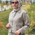 Miss Dalida 2268256 Taş Gömlek Yaka Cepli Keten Ceket