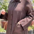 Miss Dalida 2268284 Kakao Nakış Detaylı Düğmeli Keten Uzun Kap