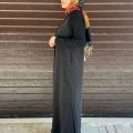 Miss Dalida T26Y-9000 Siyah Triko Detaylı V Yaka Cupro Kap