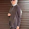 Miss Dalida T26Y8203 Kakao Fermuarlı Cupro Detaylı Triko Ceket