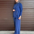 Miss Dalida T26Y8203 Mavi Fermuarlı Cupro Detaylı Triko Ceket
