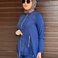 Miss Dalida T26Y8203 Mavi Fermuarlı Cupro Detaylı Triko Ceket