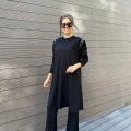 Misswhence 34012 Siyah Omzu Fermuarlı Uzun Tunik