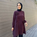 Misswhence 34026 Bordo Gül Detaylı İpek Tunik