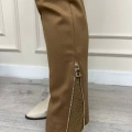 Misswhence 34101 Camel Fermuar Yırtmaç Detaylı Pantolon