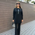 Misswhence 36013 Siyah Yaka Detaylı Triko Tunik