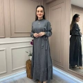 Misswhence 37800 Koyu Gri Fermuarlı İşlemeli Elbise