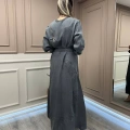 Misswhence 37800 Koyu Gri Fermuarlı İşlemeli Elbise