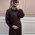 Misswhence 38800 Kahverengi Kadife Detaylı Elbise