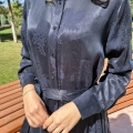 Misswhence 38809 Lacivert Jakarlı Cupro Elbise