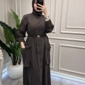 Misswhence 39828 Kahve Kemerli Cep Detaylı Elbise